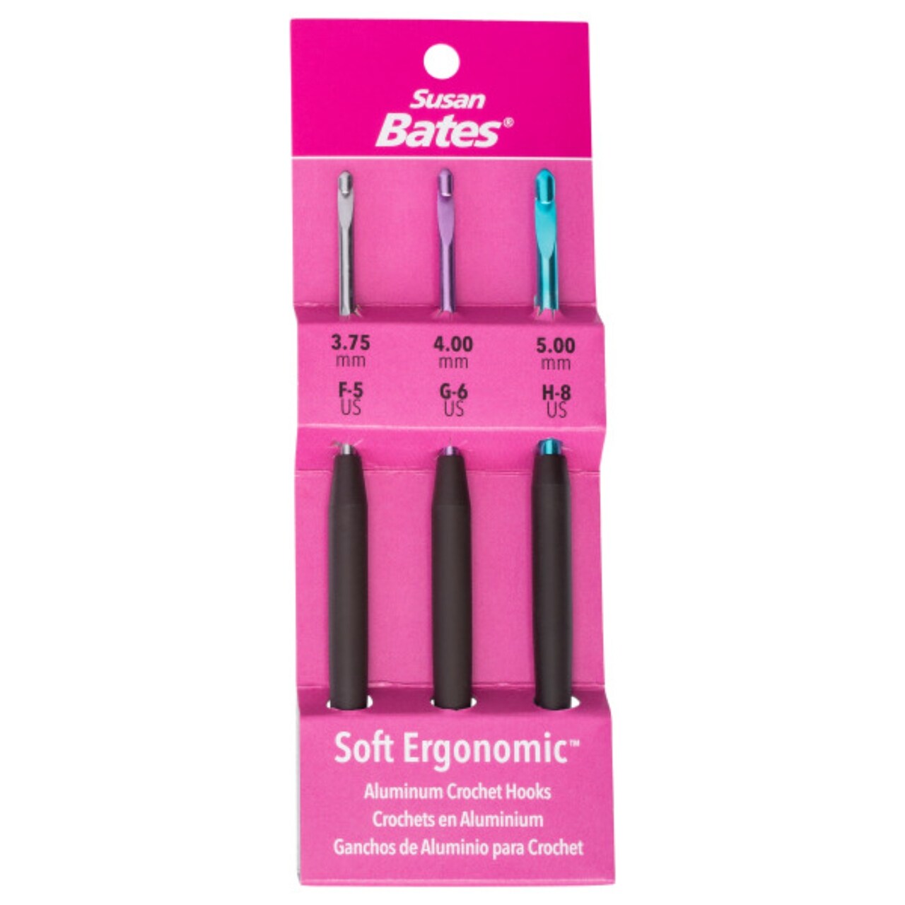 Susan Bates Silvalume Soft Ergonomic Crochet Hook Set-Sizes F5/3.75mm, G6/4mm, And H8/5mm